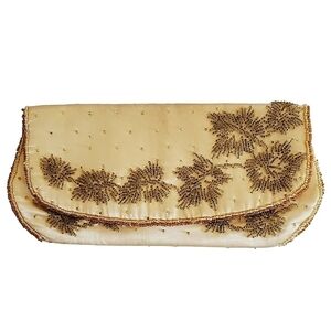 AC01 * Sharonee Ivory Beaded Clutch Purse Vintage 50s